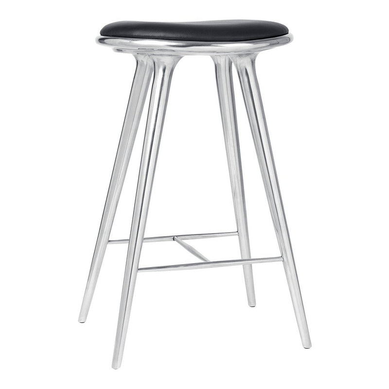 Black upholstered seat with sleek silver legs, minimalistic design perfect for modern interiors.