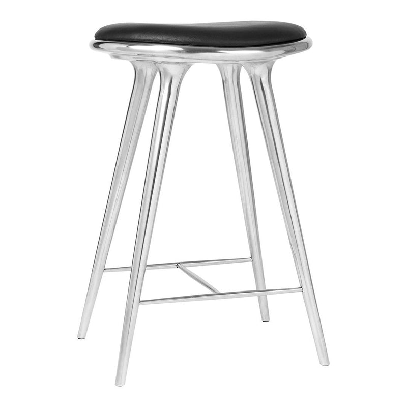 Black and silver modern bar stool with sleek contours and a minimalist design. Perfect for any contemporary space.