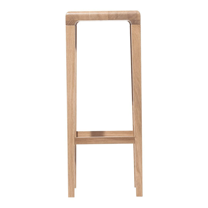 Natural wood stool in light oak finish with clean, minimalist design and no visible patterns.