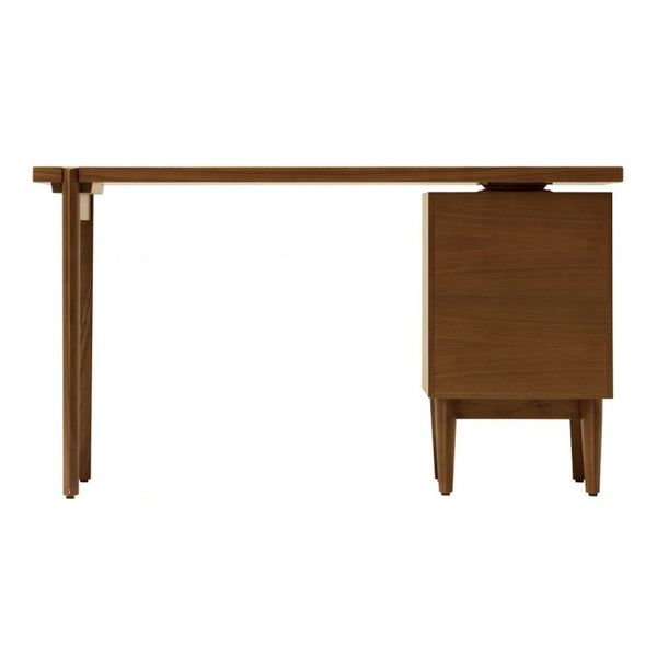 Elegant walnut desk featuring a smooth, sleek finish and minimalist lines for modern interiors.