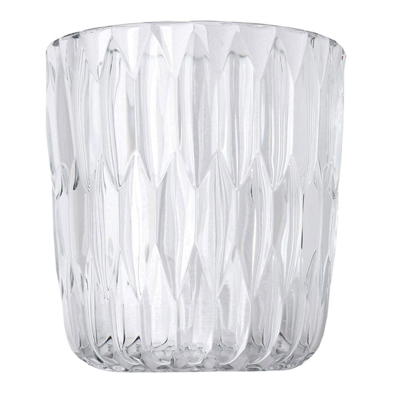 Crystal glass tumbler with a faceted pattern and clear design, reflecting light beautifully. Ideal for elegant table settings.
