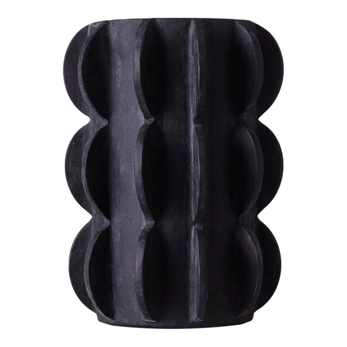Black textured vase featuring a unique wavy pattern and modern matte finish, perfect for contemporary decor.