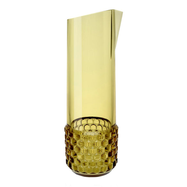 Tall yellow pitcher with a textured honeycomb base, showcasing a modern and stylish design.