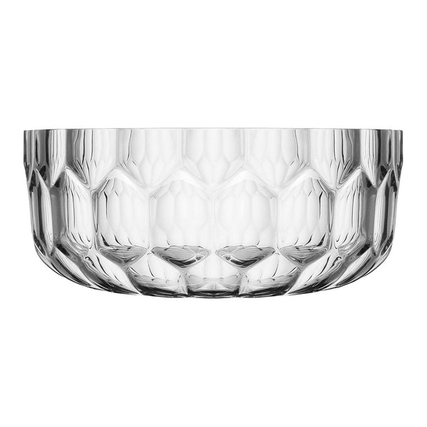Clear glass bowl featuring a geometric honeycomb pattern for a modern, elegant touch in any setting.