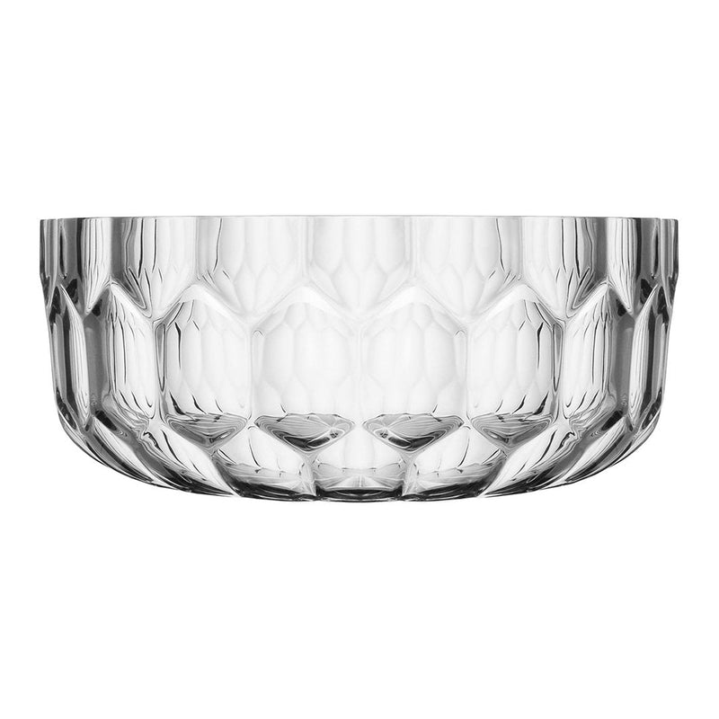 Clear glass bowl featuring a geometric honeycomb pattern for a modern, elegant touch in any setting.