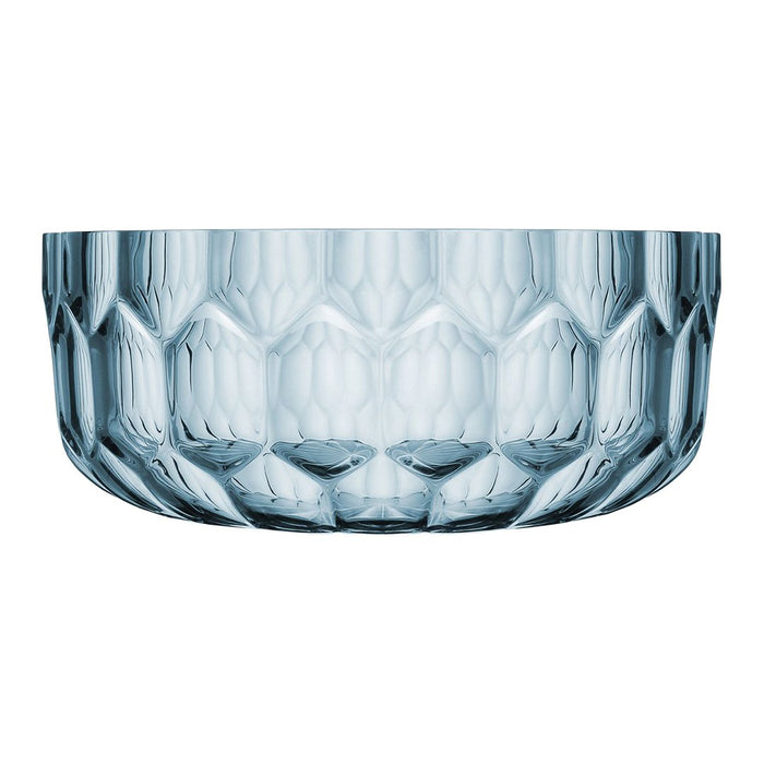 Textured, clear bowl featuring a honeycomb pattern in a light blue hue, perfect for modern table settings.