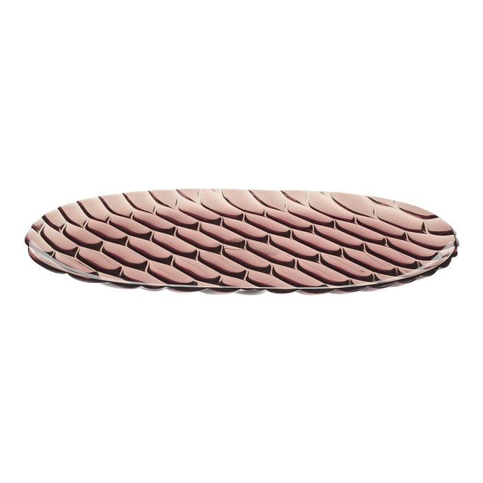Pink oval platter with a textured scale pattern, featuring soft, curved lines for a modern aesthetic.