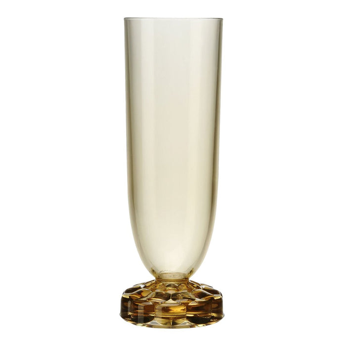 Clear champagne flute with a light amber body and a patterned amber base, perfect for elegant dining.