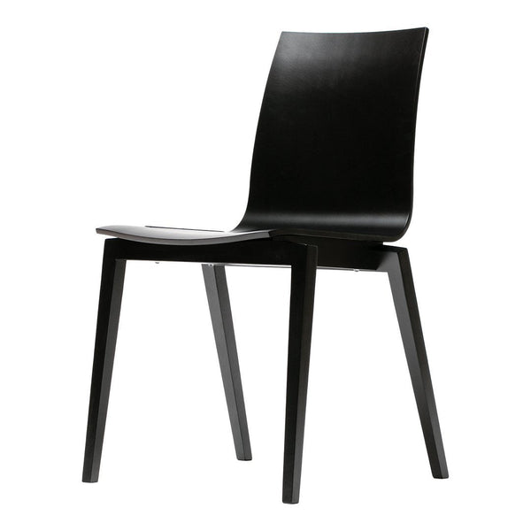 Black minimalist chair with smooth, sleek lines and a contemporary design, perfect for modern interiors.