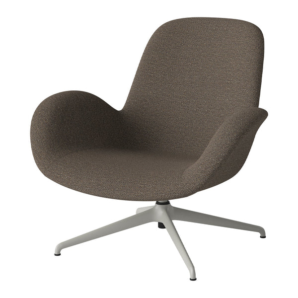 Brown textured fabric armchair with a sleek light gray base, perfect for modern interiors.