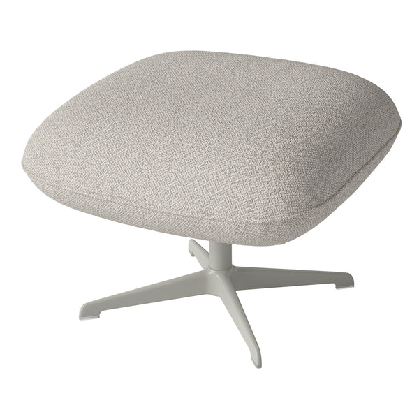 Soft beige upholstery with a subtle textured pattern, complemented by a sleek white base.