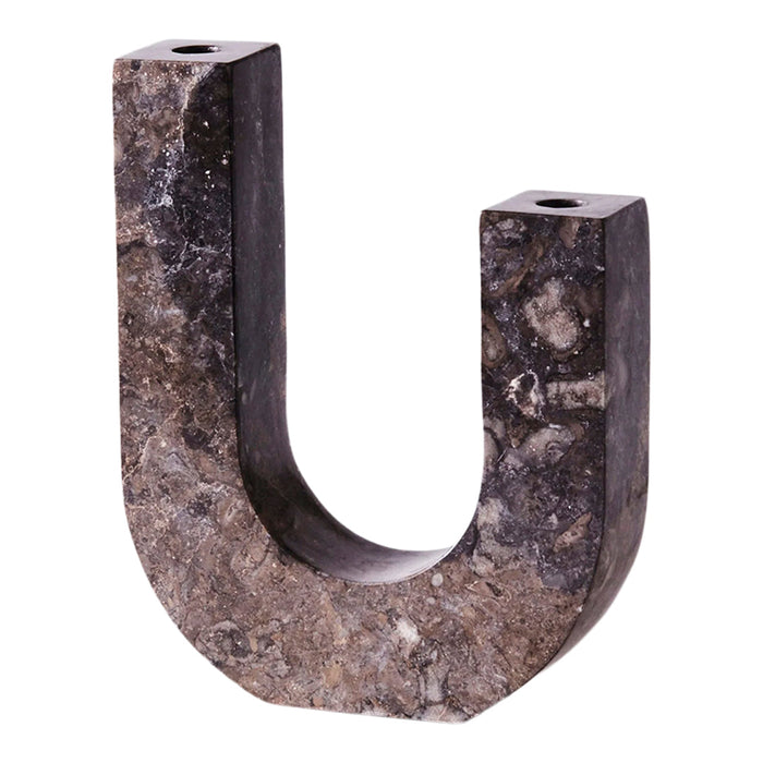 Dark gray and brown marble candle holder with a unique, textured finish and sleek, modern design.