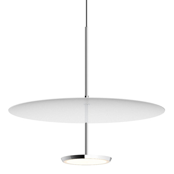 Sleek white circular pendant light with a polished chrome finish and minimalist design, perfect for modern decor.