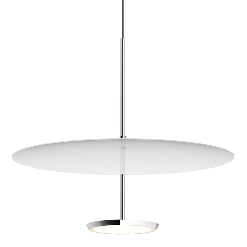 Sleek white circular pendant light with a polished chrome finish and minimalist design, perfect for modern decor.