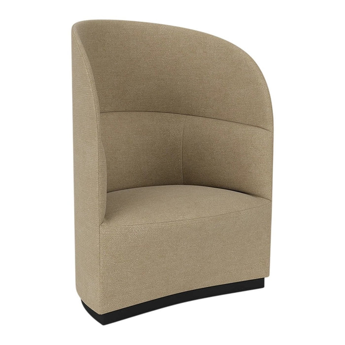 Beige upholstered chair with a curved silhouette and a smooth, minimalist design. Ideal for modern interiors.