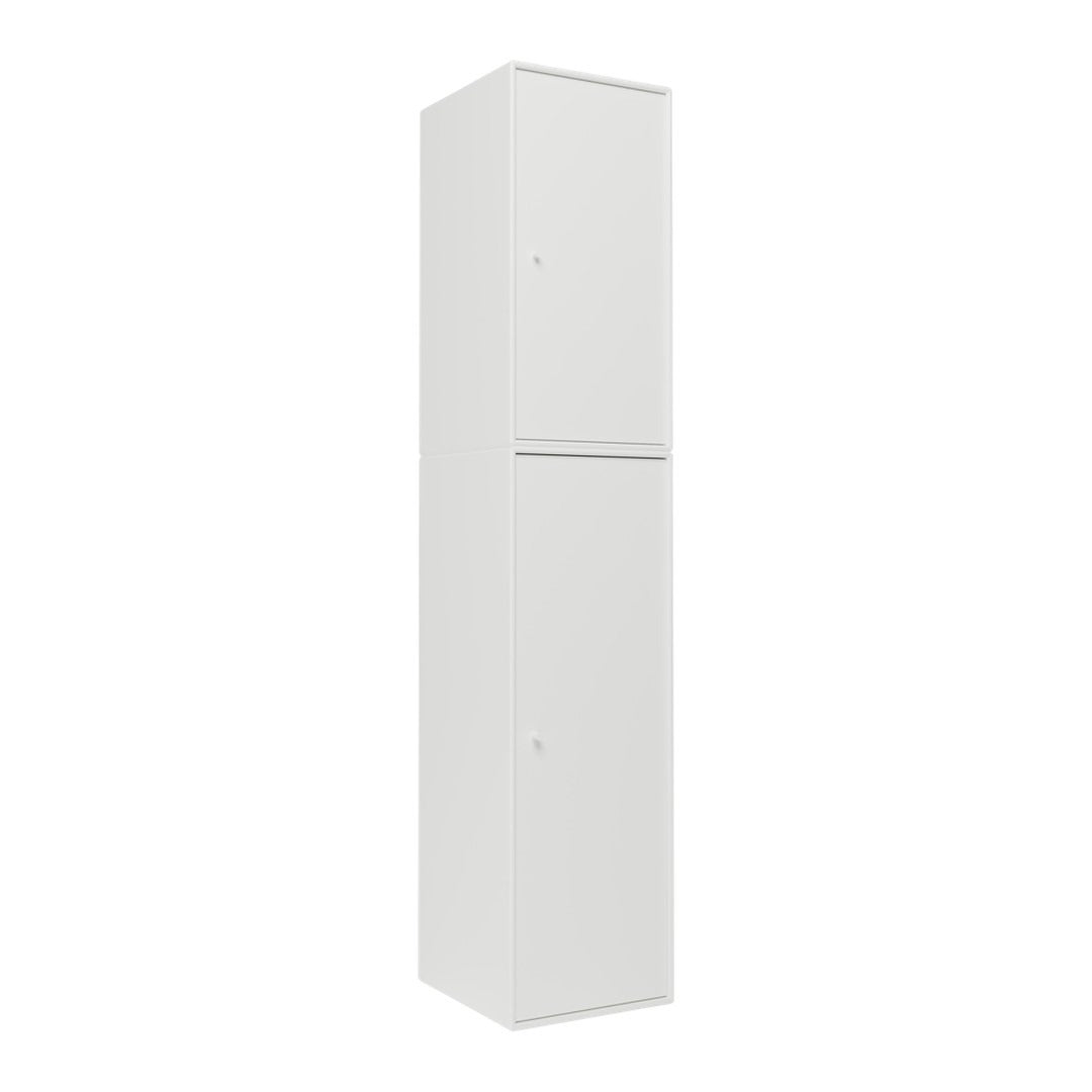 Vertical white cabinet with a smooth, minimalistic design and subtle shiny finish, no visible patterns.