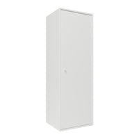 Tall, sleek white storage cabinet with a smooth finish and minimalistic design. Ideal for any modern space.