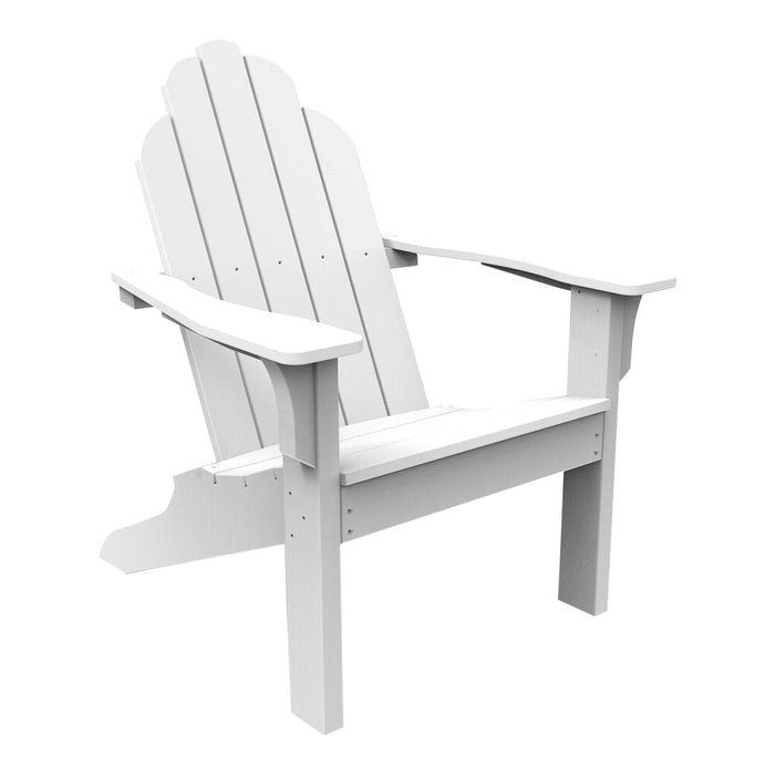 White Adirondack chair with a classic slatted design, perfect for outdoor relaxation. Minimalist and elegant.