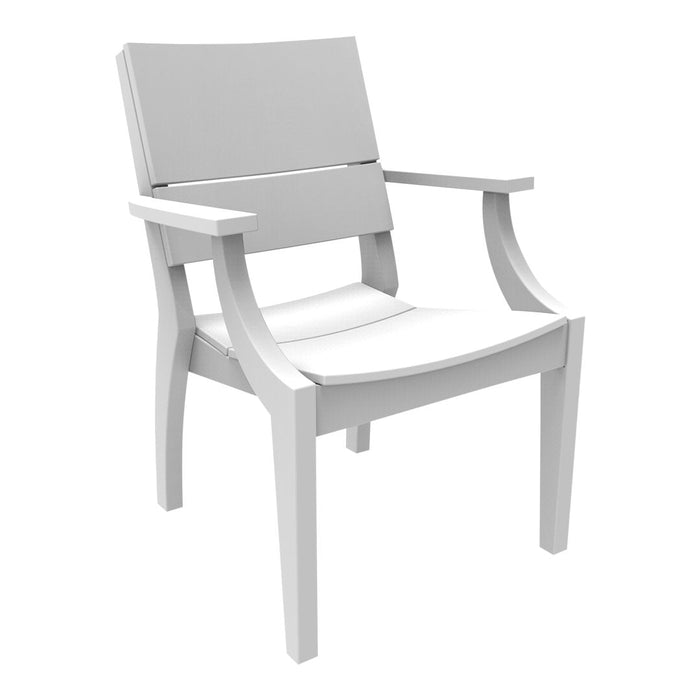 White outdoor chair with a sleek, minimalist design and smooth, flat surfaces. Ideal for modern decor.