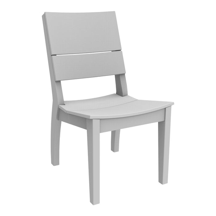 Gray wooden chair with a minimalist design, featuring a smooth finish and simple lines. Ideal for modern decor.