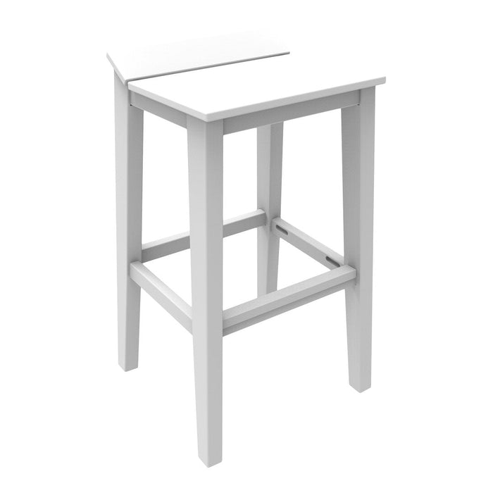 White wooden bar stool with a simple minimalist design and smooth finish. Perfect for modern decor.