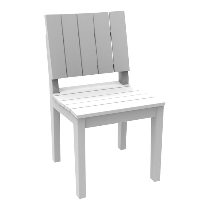 Light gray wooden chair with a slatted back and seat, featuring a clean, minimalist design suitable for any decor.