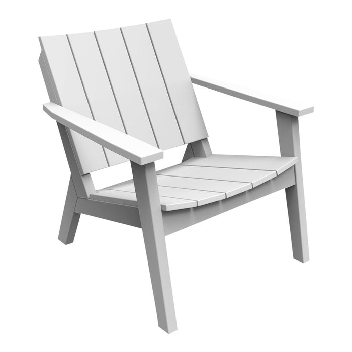 Light gray outdoor lounge chair with vertical slats and a minimalist design. Perfect for modern patios and gardens.