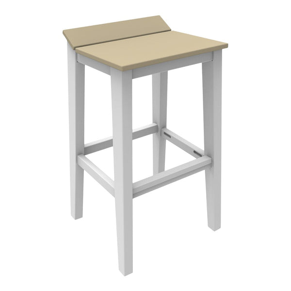 White wooden bar stool with a natural beige top, featuring a minimalist design and clean lines.