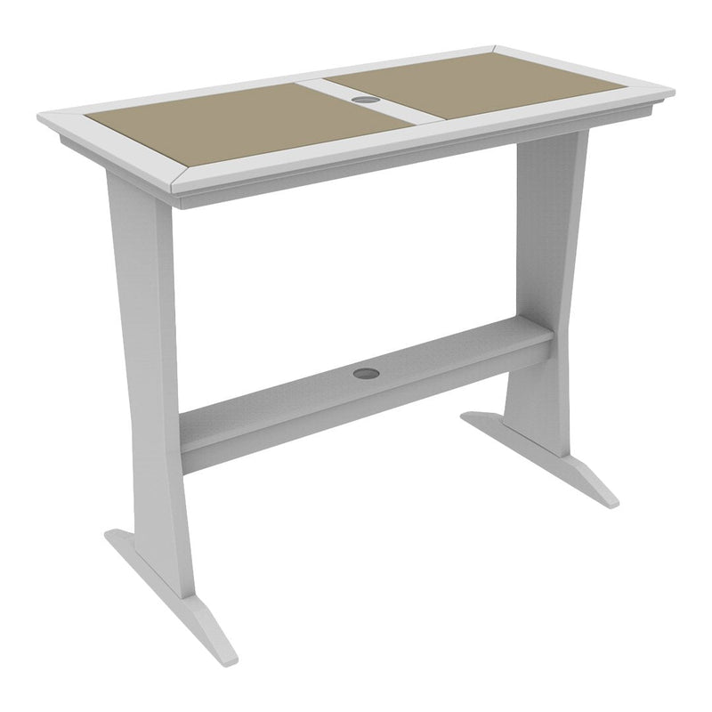 White table with a smooth beige top and clean lines, featuring a contemporary design ideal for modern spaces.