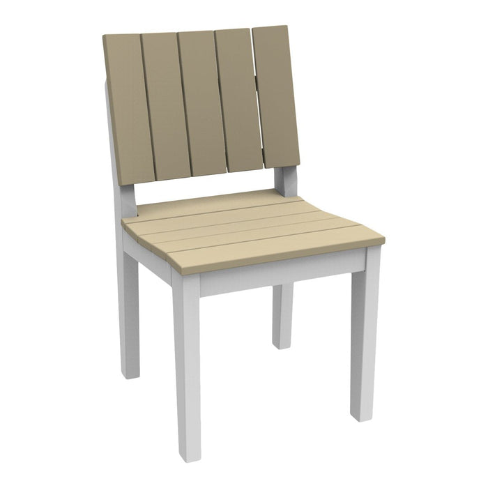 Beige slatted back and seat with white legs, perfect for a modern outdoor or indoor setting.