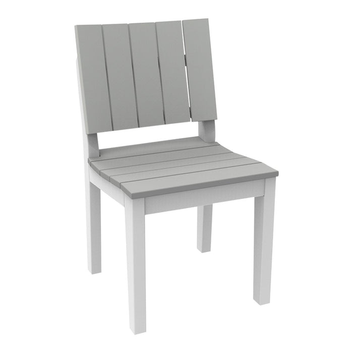 Gray slatted chair with a minimalist design, featuring a sleek, modern aesthetic for versatile decor.