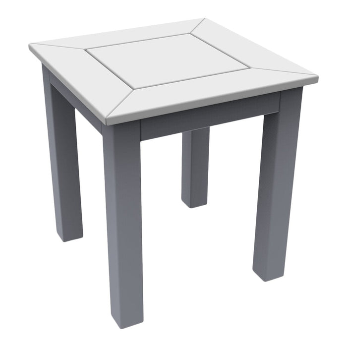 Square accent table with a sleek gray finish and a glossy white top, featuring minimalist design and clean lines.