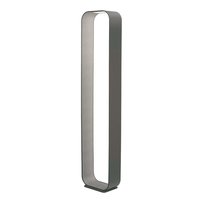 Sleek, modern floor lamp in a brushed metal finish with a minimalist elongated rectangular design.