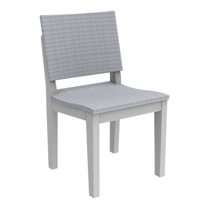 Light gray chair with checkered pattern on the seat and backrest, featuring a solid gray frame.