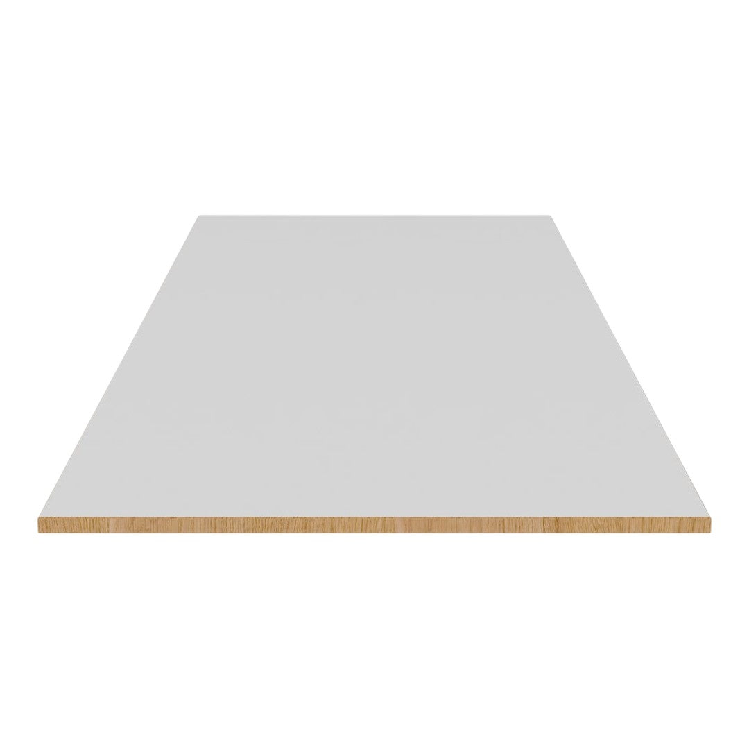 Smooth white surface with a natural wood edge, perfect for sleek modern designs.