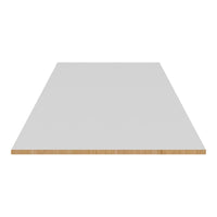 Smooth white surface with a natural wood edge, perfect for sleek modern designs.