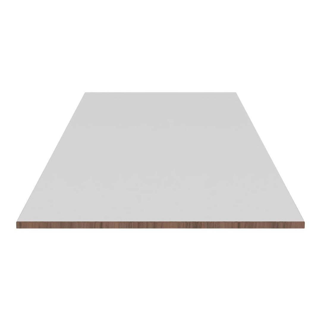 Light gray surface with a smooth finish and natural wood edge detail; modern and minimalist design.