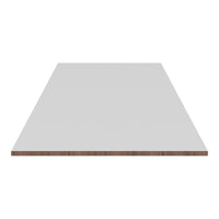 Light gray surface with a smooth finish and natural wood edge detail; modern and minimalist design.