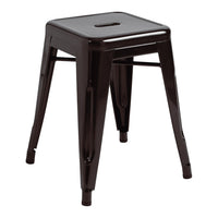 Black metal stool with a sleek, minimalist design and a square seat pattern. Perfect for modern decor.