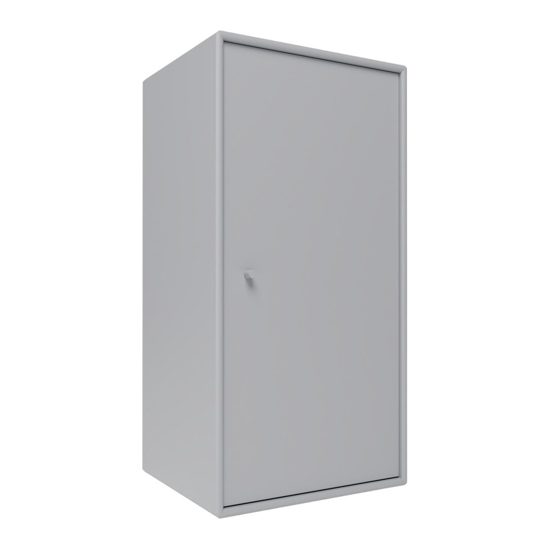 Sleek gray storage cabinet with a smooth, minimalist design and solid door, perfect for modern spaces.