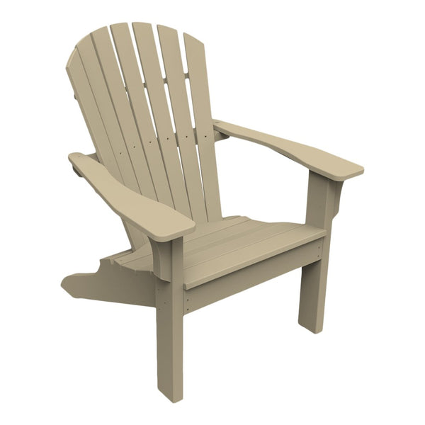 Beige Adirondack chair with a classic slatted design, perfect for outdoor relaxation.
