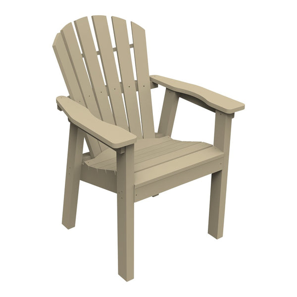 Beige Adirondack chair with a classic slatted design, ideal for outdoor relaxation. Durable and stylish.