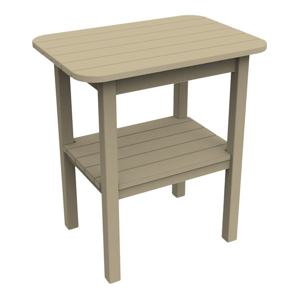 Light taupe wooden side table with slatted surface and lower shelf, perfect for indoor or outdoor use.