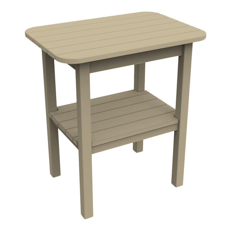 Light taupe wooden side table with slatted surface and lower shelf, perfect for indoor or outdoor use.