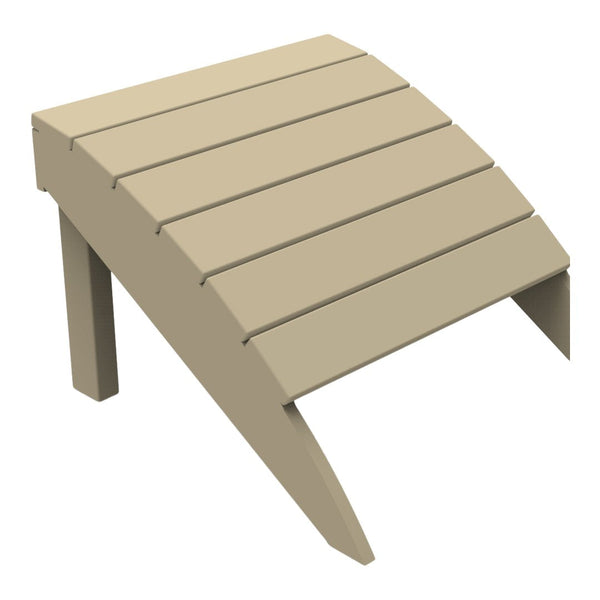 Beige wooden footrest with slatted design, perfect for outdoor or patio use. Smooth finish and modern aesthetic.