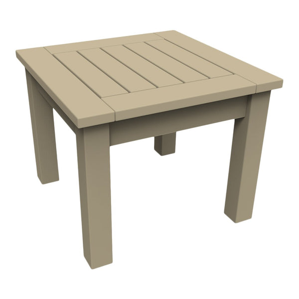 Light beige square table with a slatted top design and sturdy legs, perfect for outdoor or indoor use.