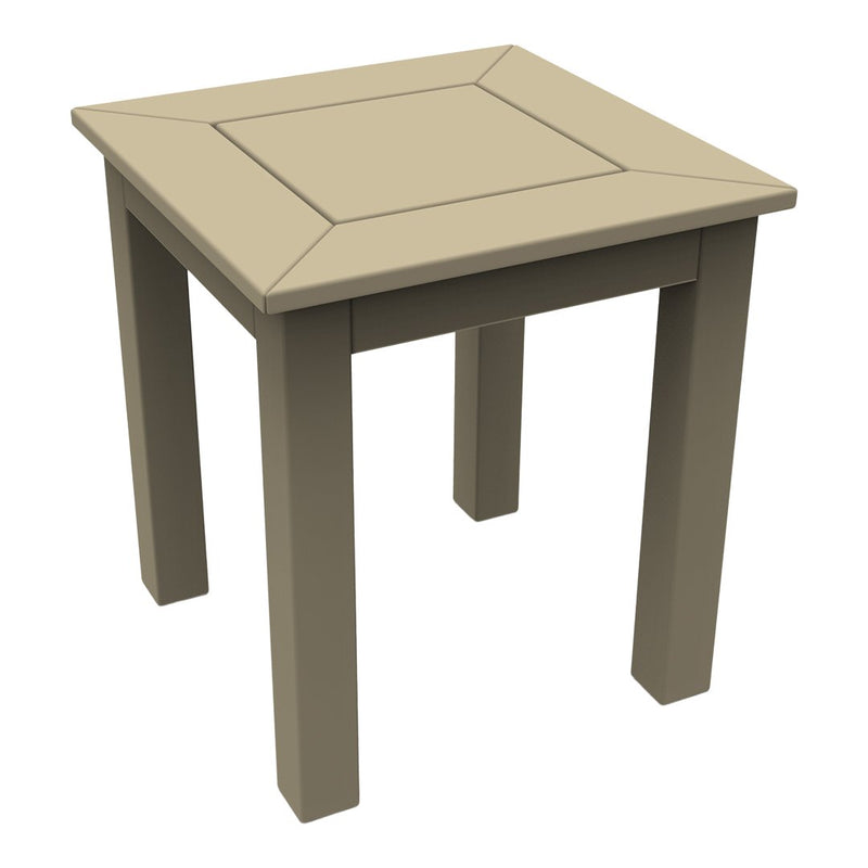 Square side table in a soft taupe color with a smooth, minimalist design and no visible patterns.