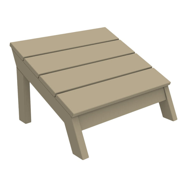 "Light beige outdoor footrest with slatted top and angled legs, perfect for patio or lounge use."