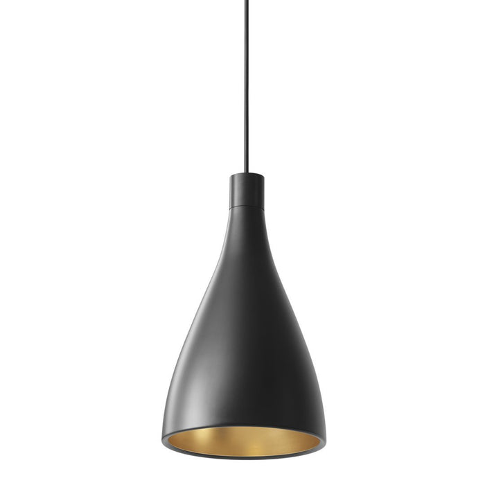 Sleek black pendant light with a smooth matte finish and a contrasting gold interior for a modern touch.