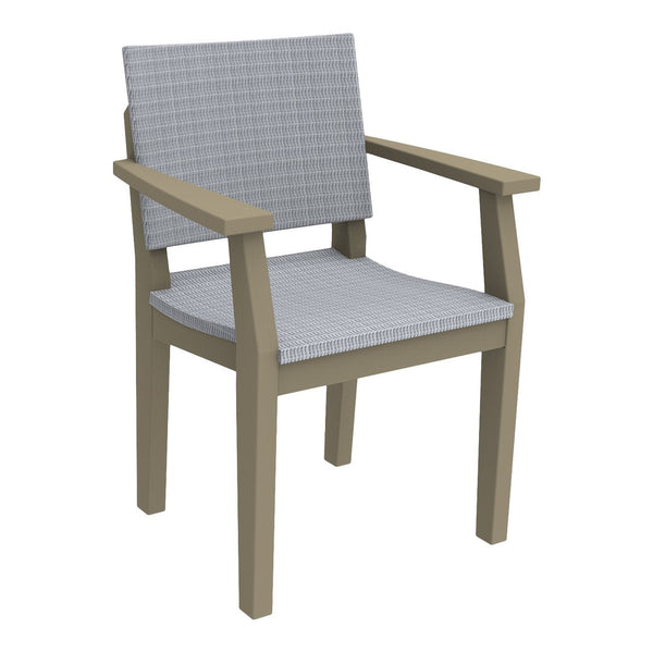 Light gray checkered fabric chair with beige wooden frame, perfect for modern decor and outdoor seating.